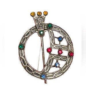 Vintage Celtic Tara kilt Scottish silver  Brooch with Multicolor Gems sword